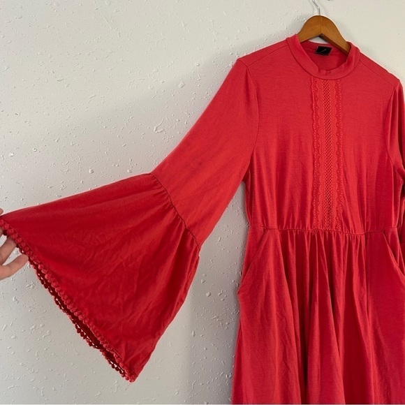 Torrid Coral Cranberry Mockneck Flutter Sleeve Skater Dress 1X Boho Bohemian - Picture 3 of 11